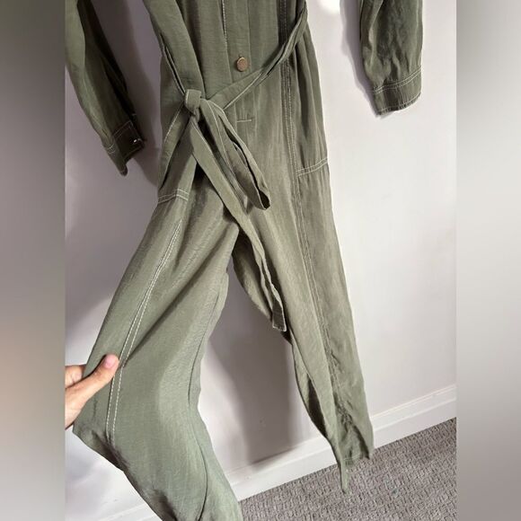 Zara Green Long Sleeves Belted Jumpsuit - Picture 13 of 15